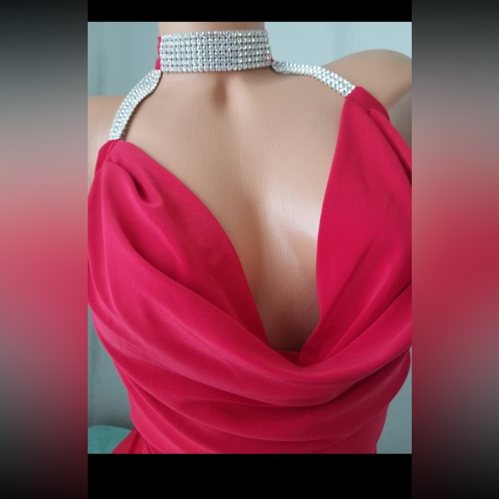 Elegant Red Rhinestone Halter Dress - Picture 2 of 3